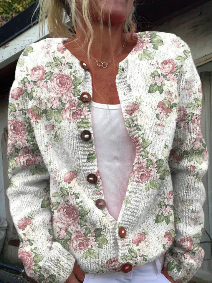 Gisela™ - Weiche Gerippte Strickjacke mit Blumenmuster