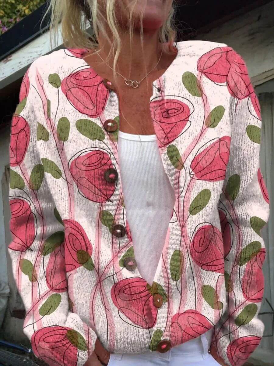Gisela™ - Weiche Gerippte Strickjacke mit Blumenmuster