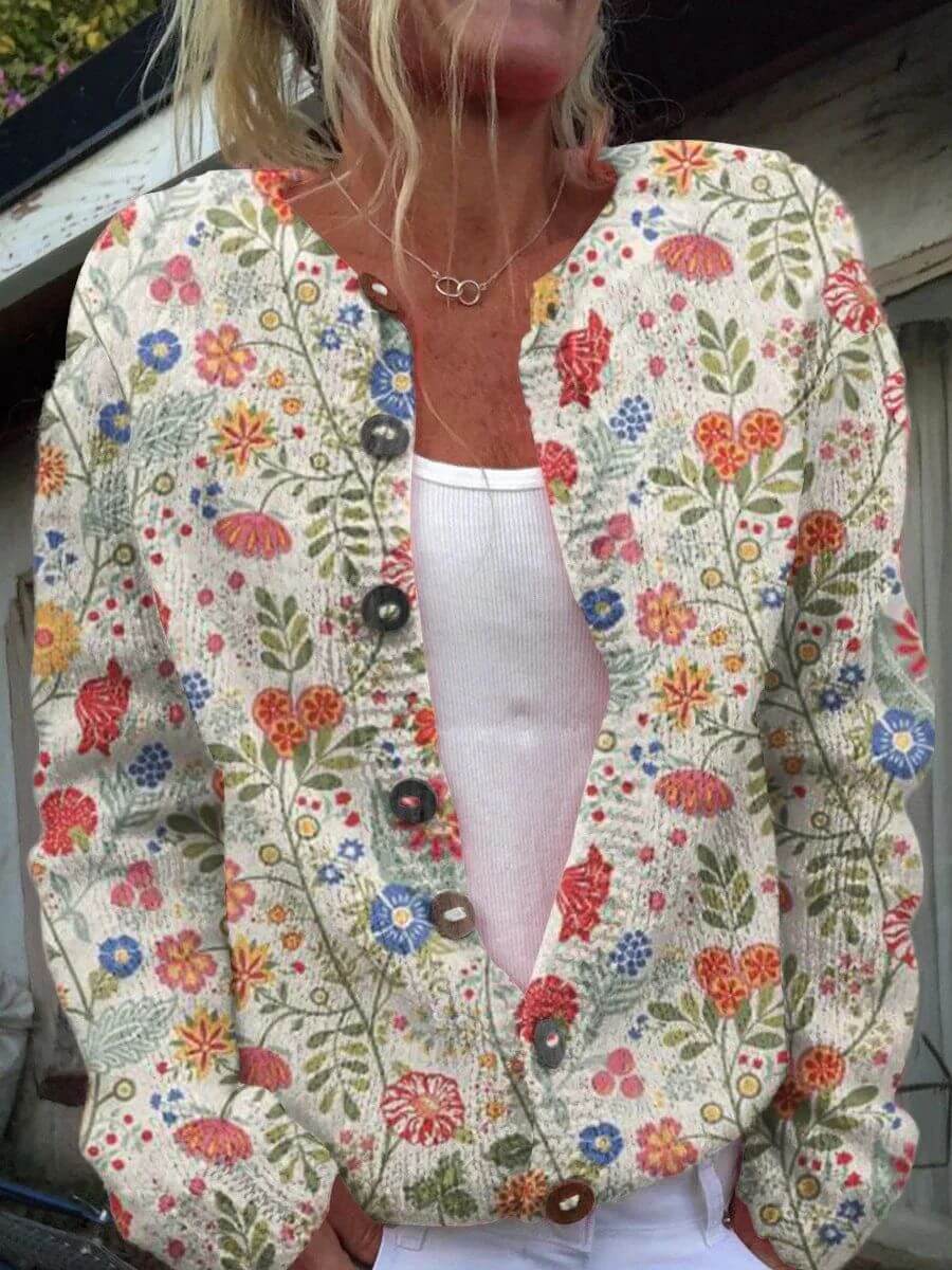 Gisela™ - Weiche Gerippte Strickjacke mit Blumenmuster