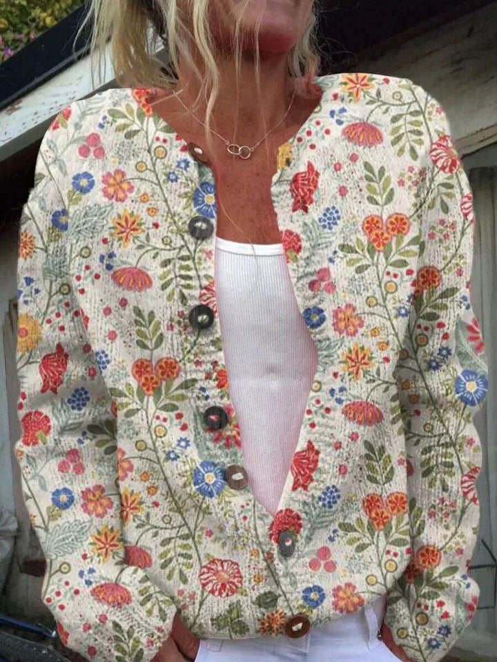 Gisela™ - Weiche Gerippte Strickjacke mit Blumenmuster