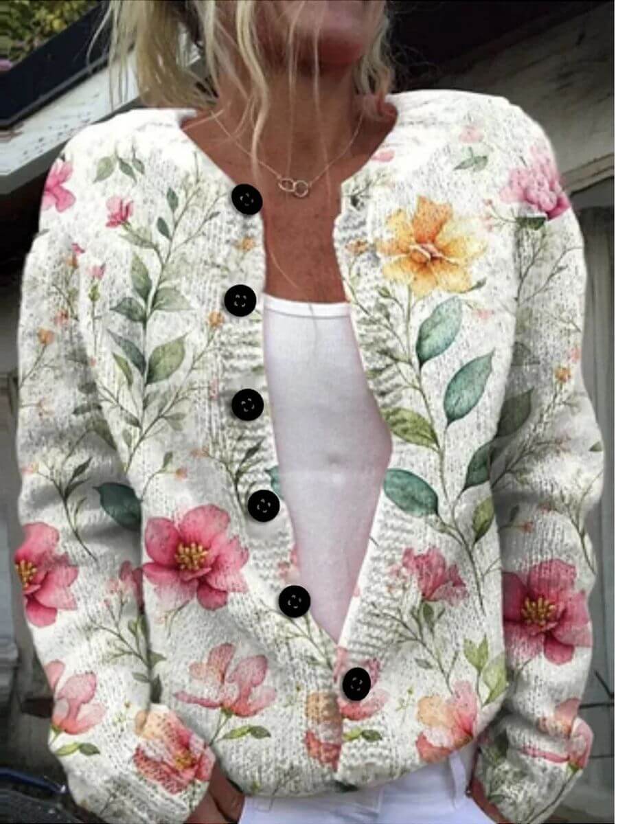 Gisela™ - Weiche Gerippte Strickjacke mit Blumenmuster