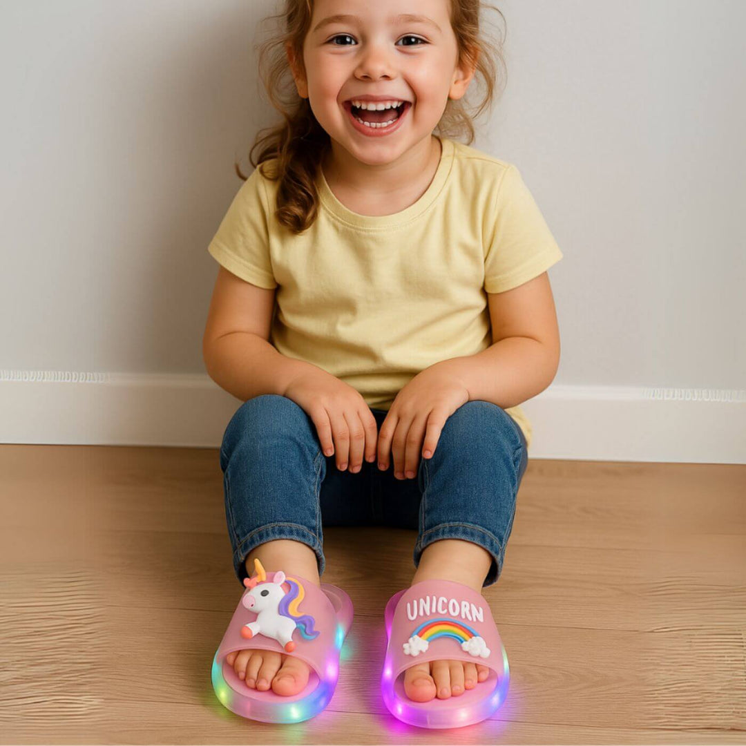 GlowSteps™ – Leuchtende Einhorn-Hausschuhe für Kinder