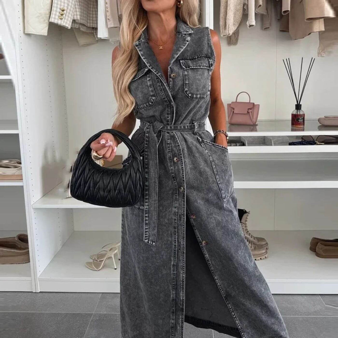 Jasmin™ – Stilvolles Jeanskleid mit Knopfleiste in Maxi-Länge