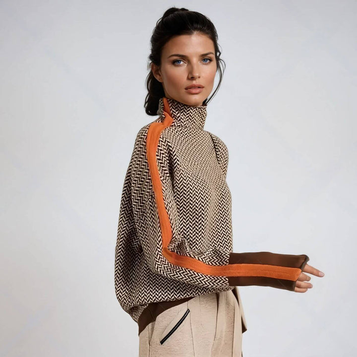 Leni™ - Stilvoller Rollkragenpullover mit Fischgrätmuster