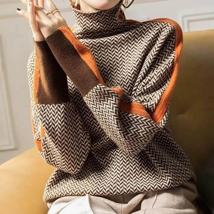 Leni™ - Stilvoller Rollkragenpullover mit Fischgrätmuster