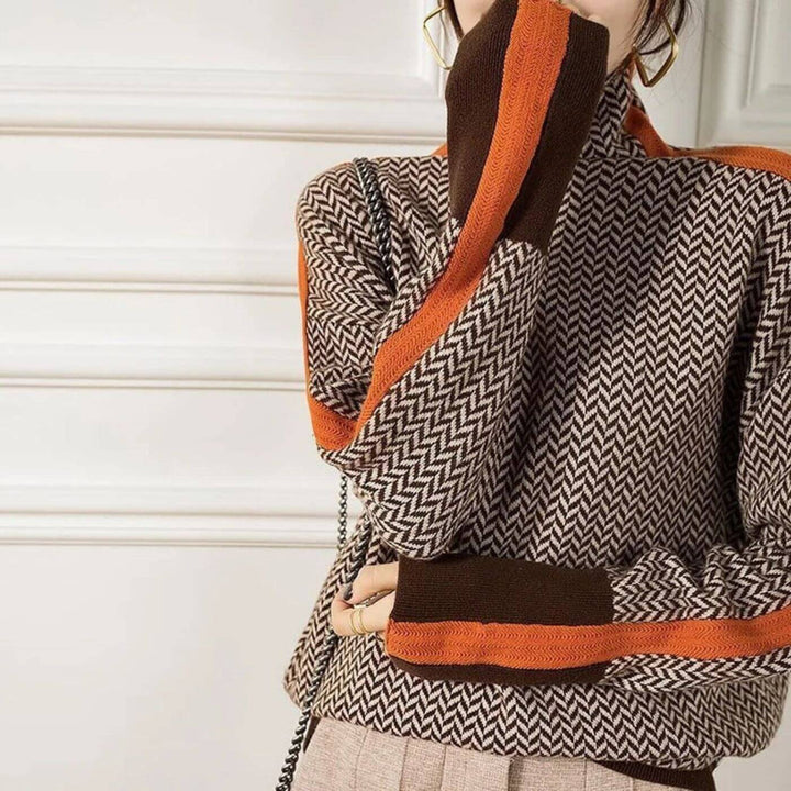 Leni™ - Stilvoller Rollkragenpullover mit Fischgrätmuster
