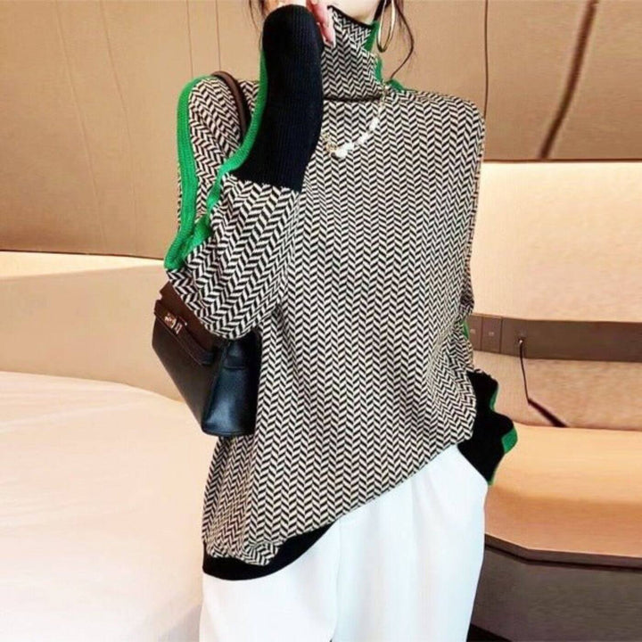 Leni™ - Stilvoller Rollkragenpullover mit Fischgrätmuster