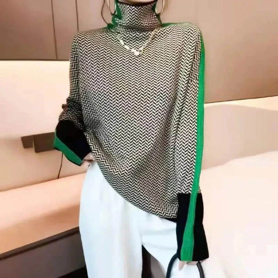 Leni™ - Stilvoller Rollkragenpullover mit Fischgrätmuster