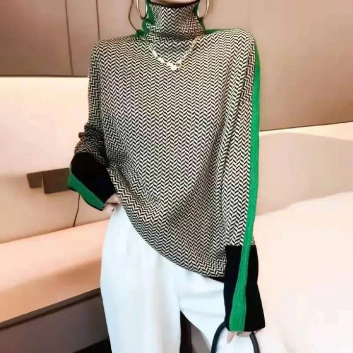 Leni™ - Stilvoller Rollkragenpullover mit Fischgrätmuster