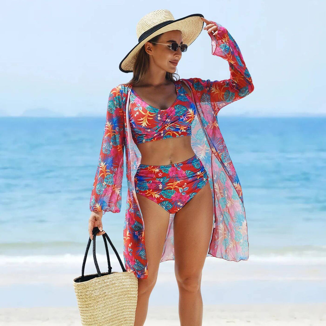 Nadine™ – High Waist Tropisches 3-teiliges Bikini-Set